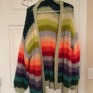 Three birds nest colorful cardigan